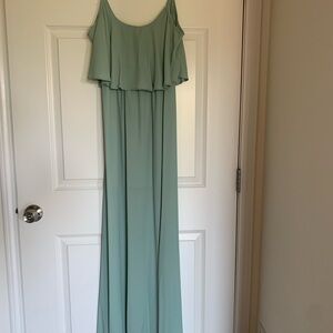 Floor-length sea foam/mint green dress